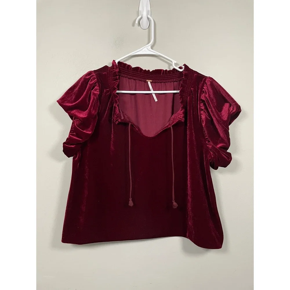 Free People Terese Velvet‎ Top in Garnet Red Size Medium Holiday Dark Romantic